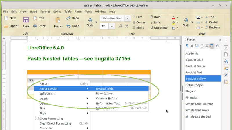 Tabellen lassen sich in Libreoffice 6.4 nun auch in einander verschachteln. (Bild: Libreoffice)