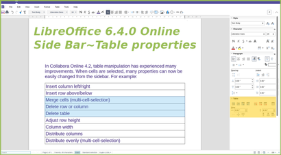 Tabellen in Libreoffice 6.4 Online bearbeiten.