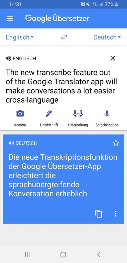 Google Übersetzer Spracherkennung Beispiel.