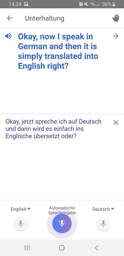 Google Übersetzer Unterhaltung Beispiel.