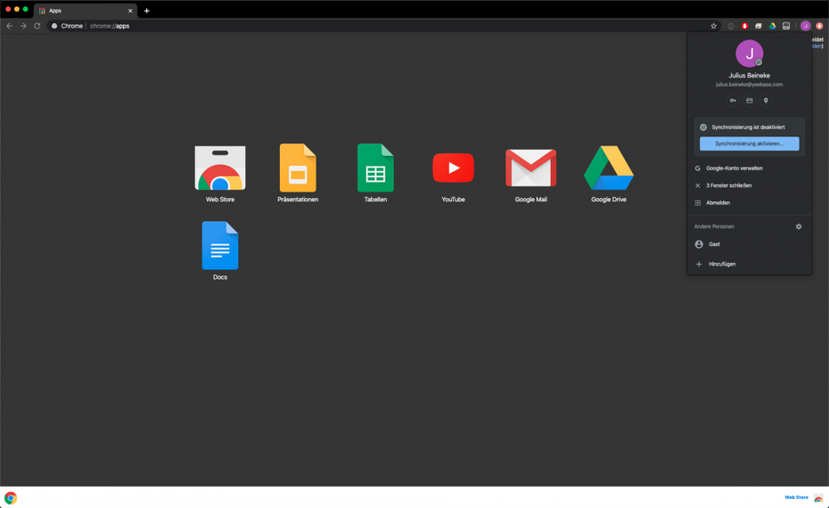 App-Fenster in Google Chrome.