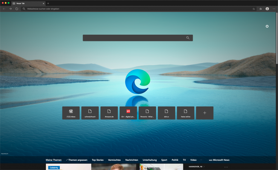 Microsoft Edge mit geöffneter Startseite.