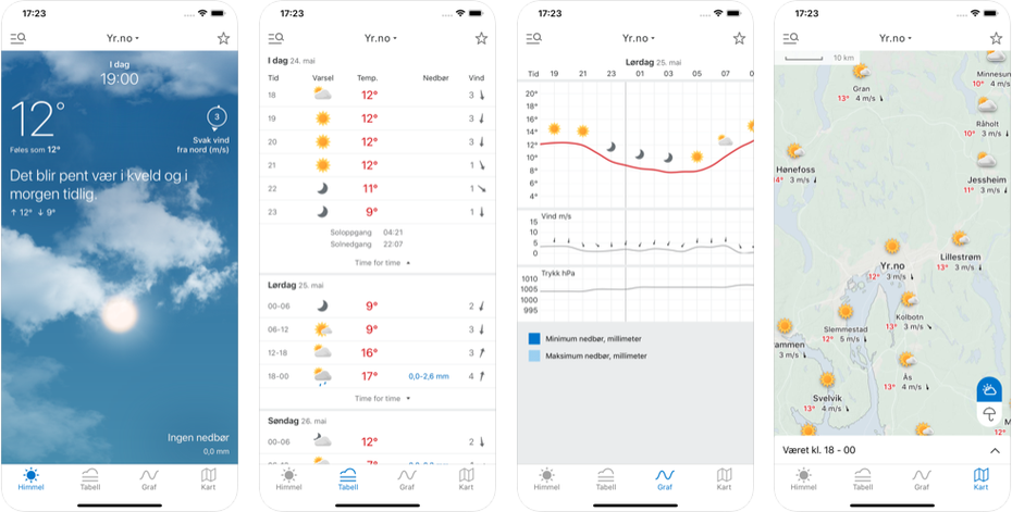 Wetter-App Yr für das iPhone