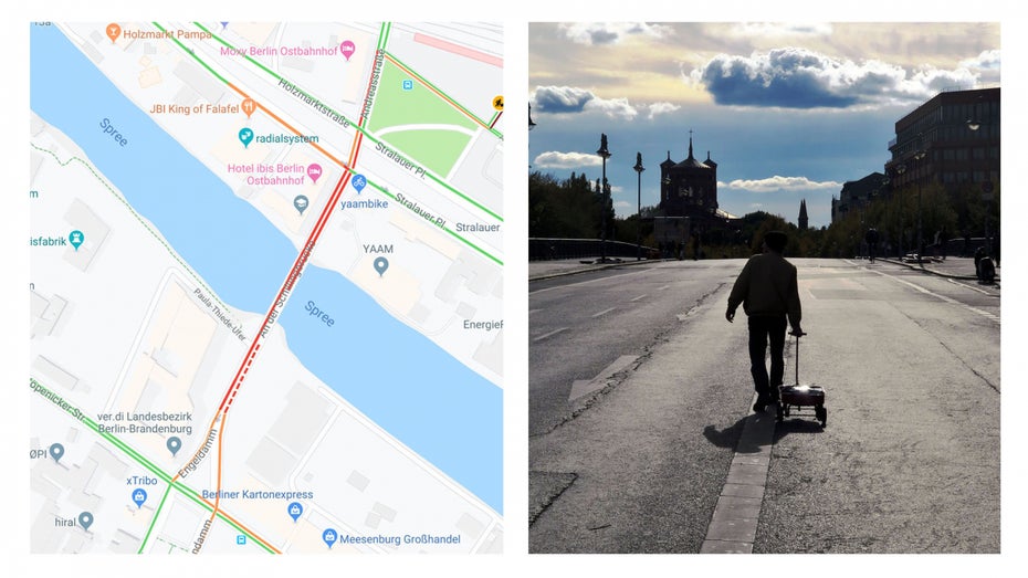 Google Maps: Berliner Künstler sorgt mit 99 Smartphones für virtuellen Stau Google Maps: Berliner Künstler sorgt mit 99 Smartphones für virtuellen Stau