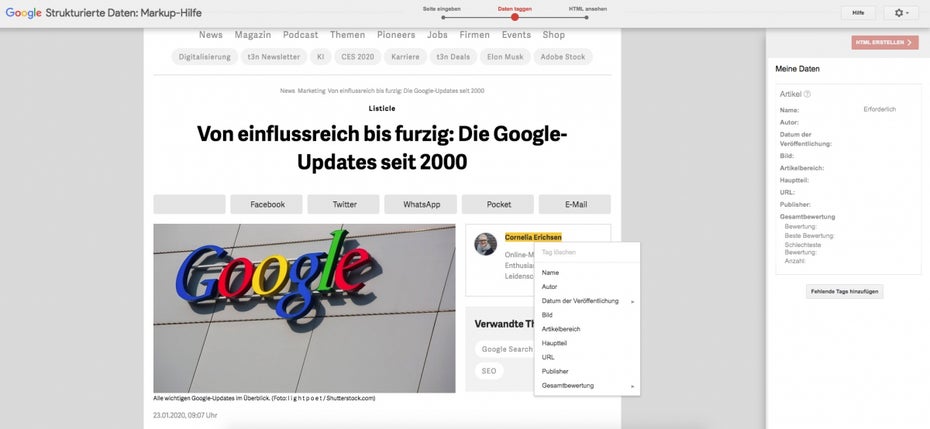 Googles Markup-Hilfe für strukturierte Daten