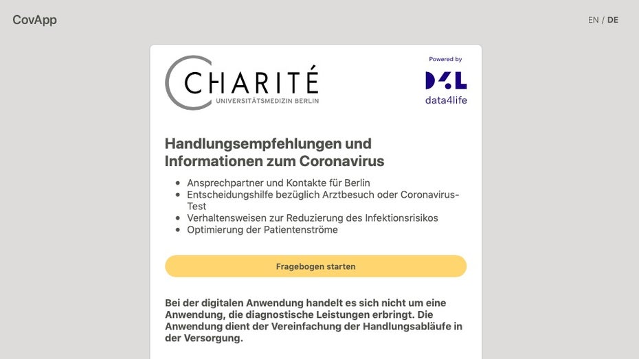 Corona: Covid-19-App der Charité gibt Erkrankten Hilfestellung