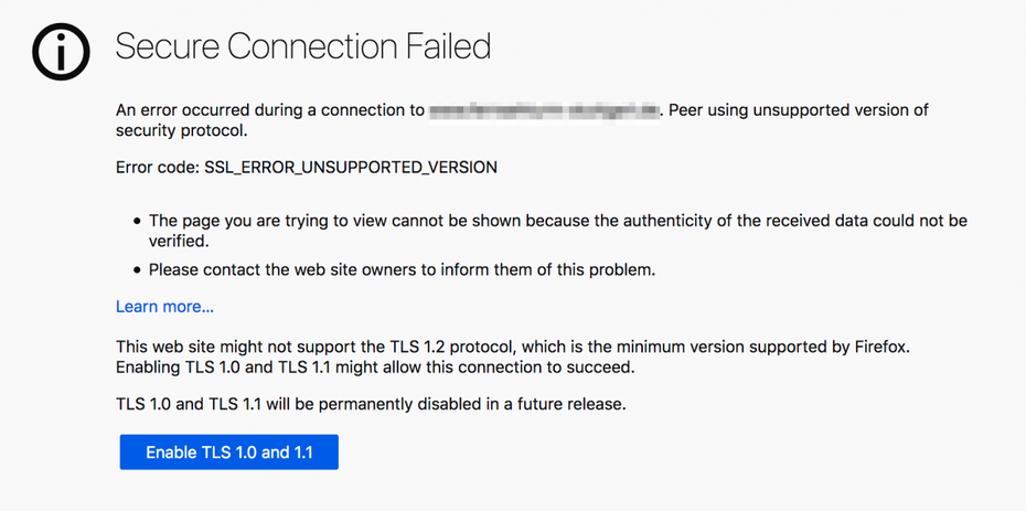 Firefox 74 TLS-Error.