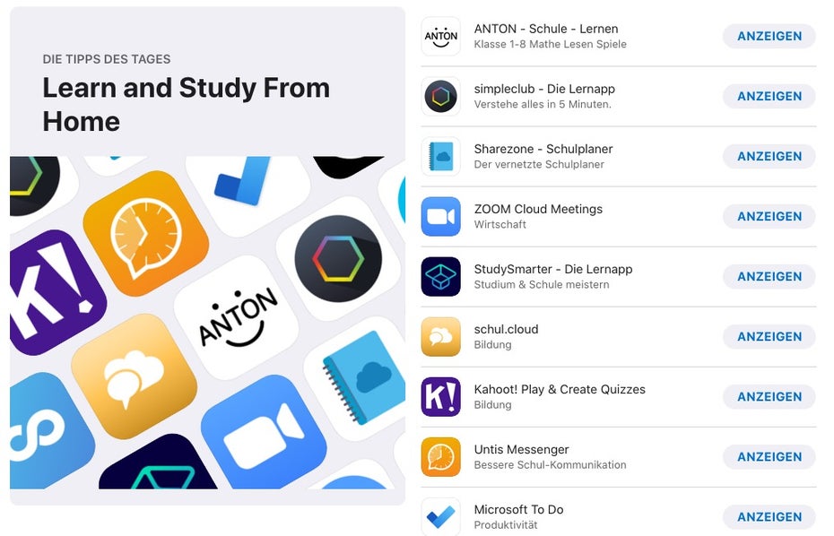 Apple empfiehlt Schülern Apps zum Lernen und zum Austausch. (Screenshot: t3n)