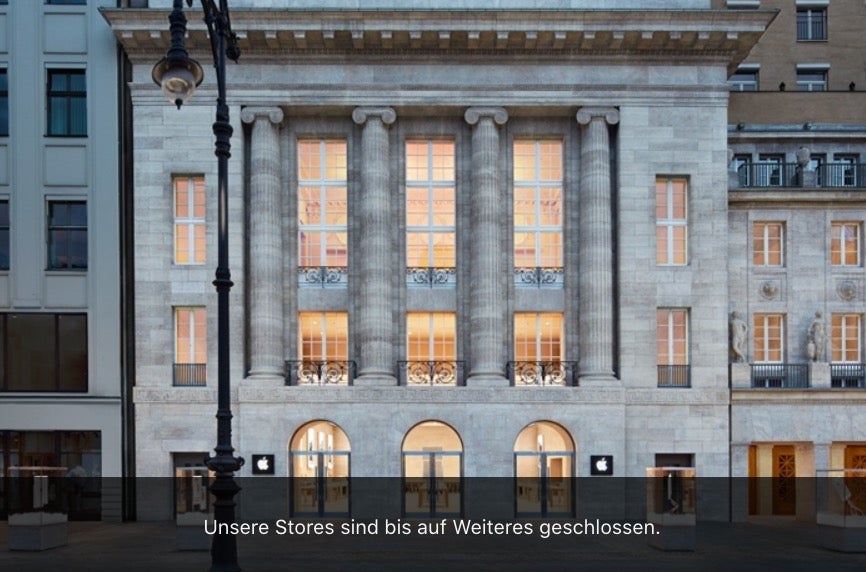 Apple Store am Kurfüstendamm in Berlin: „Bis auf Weiteres geschlossen“ (Screenshot: t3n; Apple)