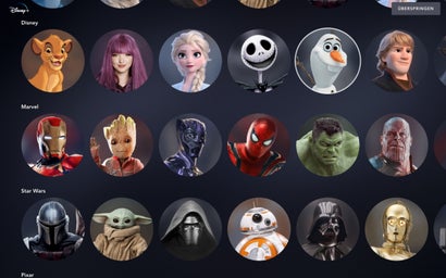 Disney Plus – für jedes Nutzerprofil kann ein Avatar aus der Disneywelt ausgewählt werden. (Screenshot: t3n)