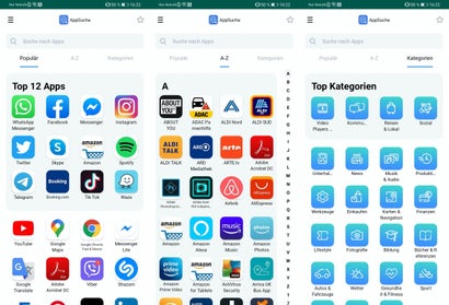 Die Appsuche bietet drei Reiter: Populär, A bis Z und Kategorien, in denen nach Apps gesucht werden kann. (Screenshots: t3n)