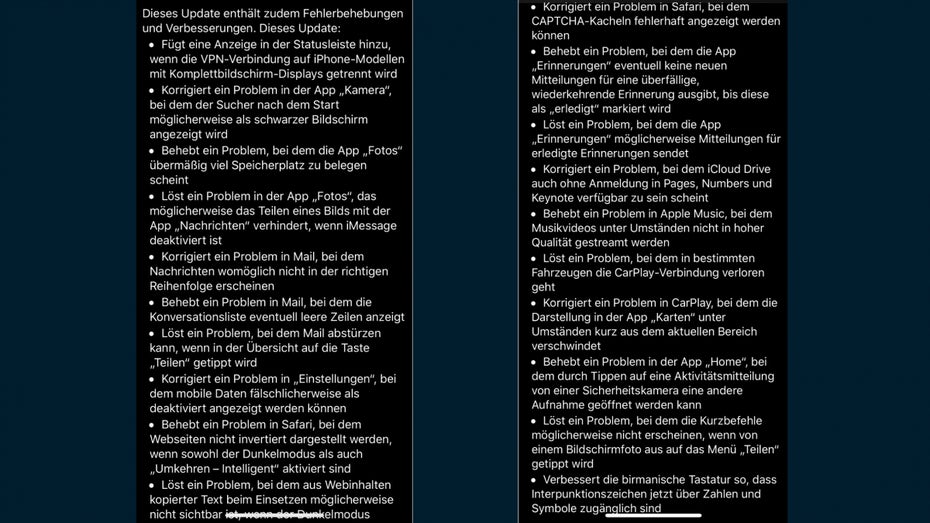 iOS 13.4: Die Bugfixes. (Screenshot: t3n)