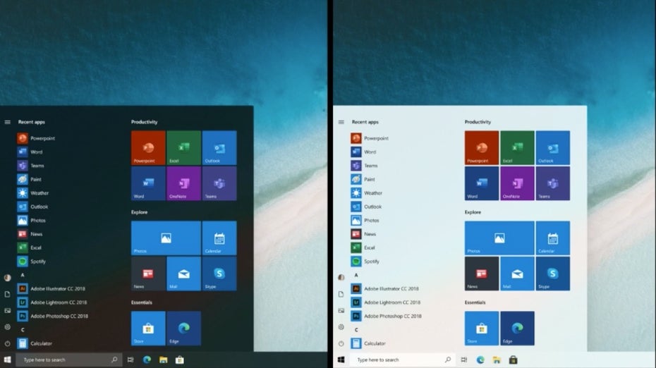 Das „alte“ Windows 10 Startmenü mit Live-Tiles. (Screenshot; t3n: Microsoft)
