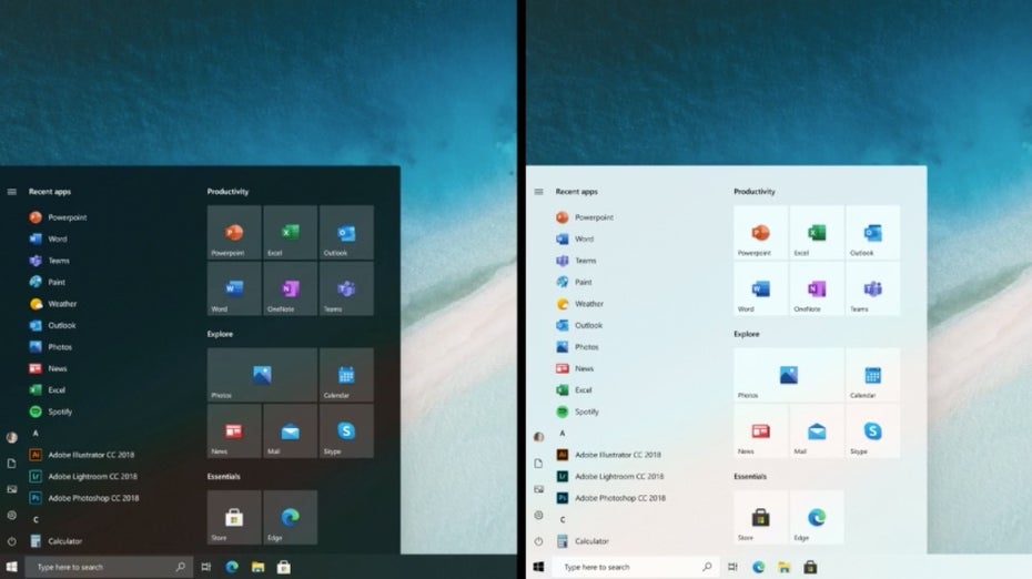 Das „neue“ Windows 10 Startmenü mit neuen Icons. (Screenshot; t3n: Microsoft)