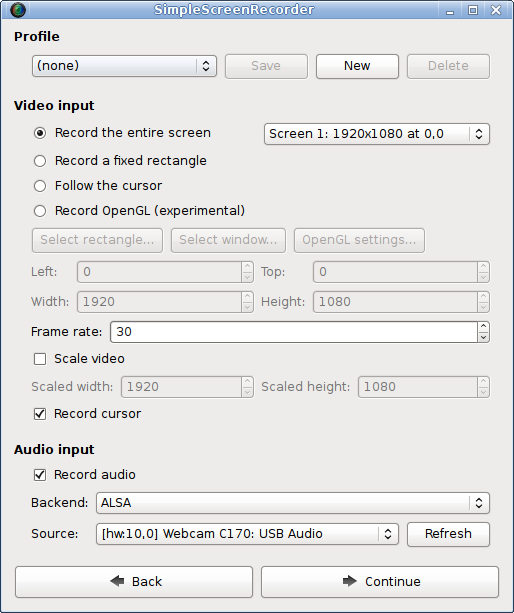 Einstellungen des Simple Screen Recorders