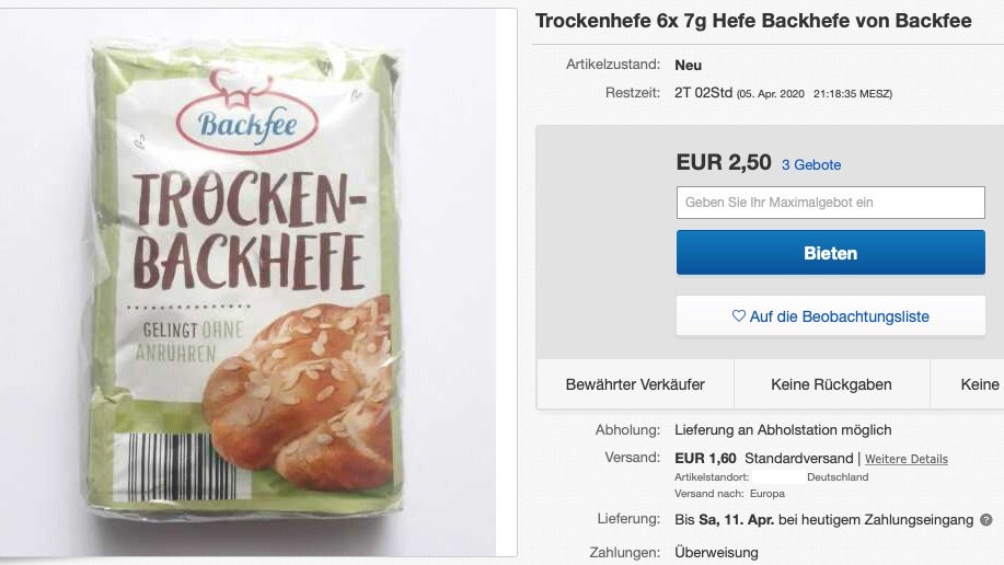 Hefe teurer als Silber: Verbraucherschützer warnen vor Wucherpreisen im Netz Hefe teurer als Silber: Verbraucherschützer warnen vor Wucherpreisen im Netz