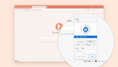 Uhr-Funktion im Vivaldi-Browser