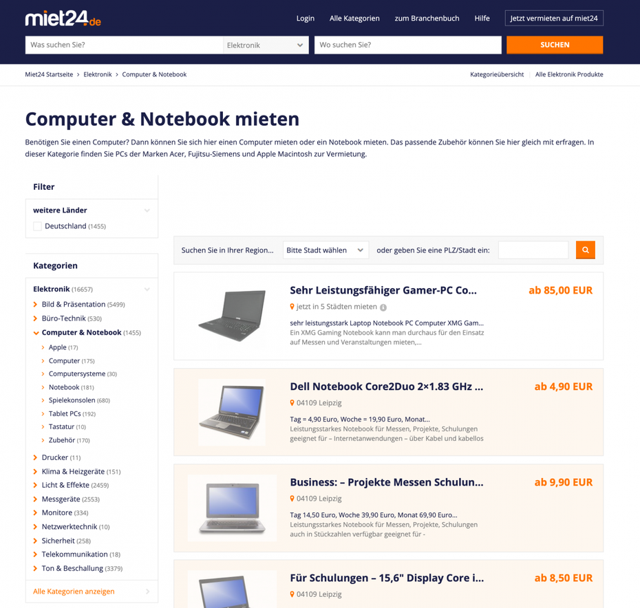 Miet24.de Webseite
