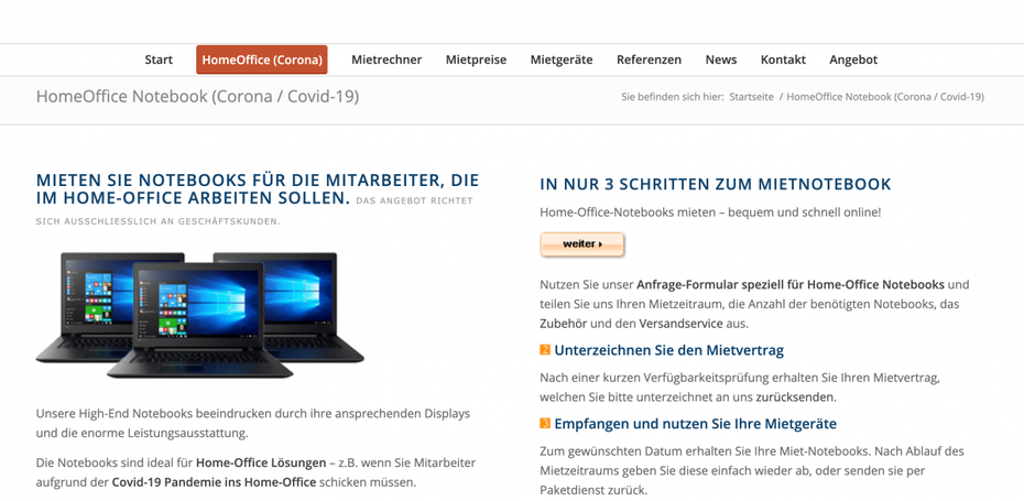 Mietnotebook.de Website