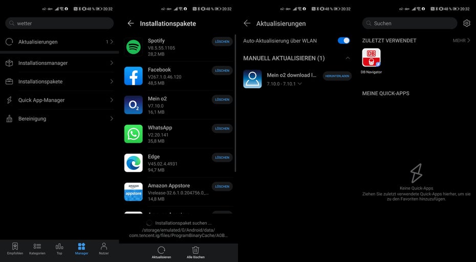 APK-Installationen werden zwar auch in der App-Gallery angezeigt, aktualisiert werden sie dennoch über andere Plattformen