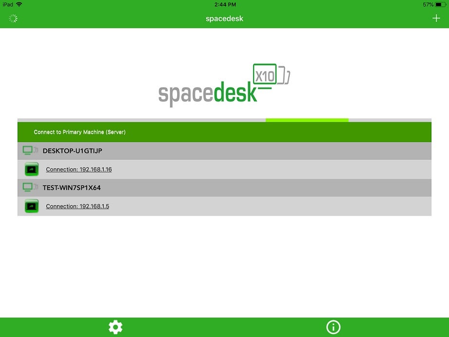 Spacedesk-Interface auf iOS
