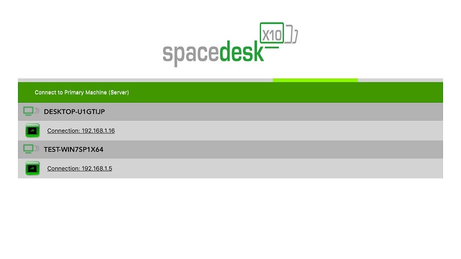 Im Start-Interface des Spacedesk-Clients wählt ihr zwischen den verfügbaren Servergeräten im gleichen Netzwerk aus, deren Screen ihr erweitern oder spiegeln wollt. (Bild: Spacedesk)