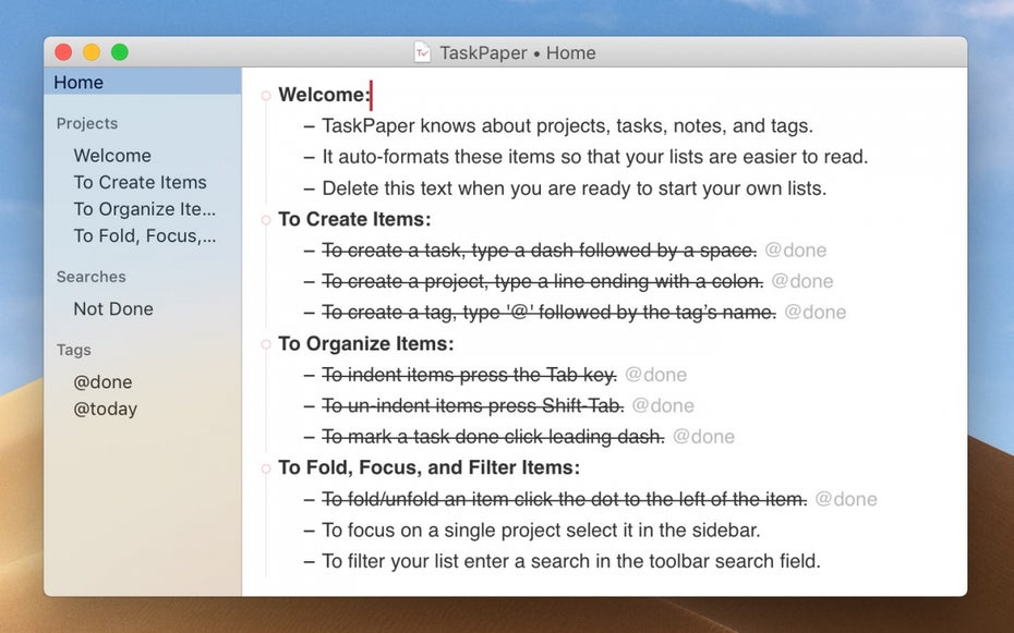 Taskpaper auf Mac