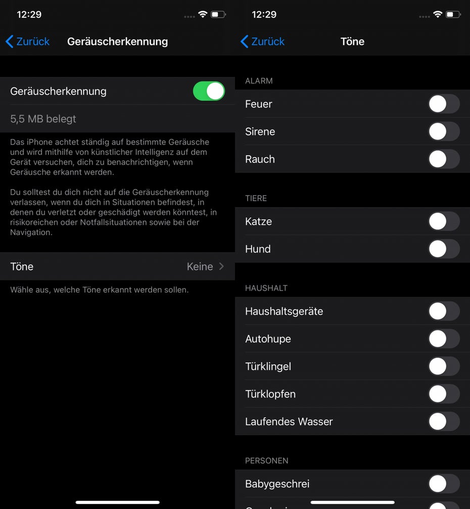 iOS 14 mit Geräuscherkennung.