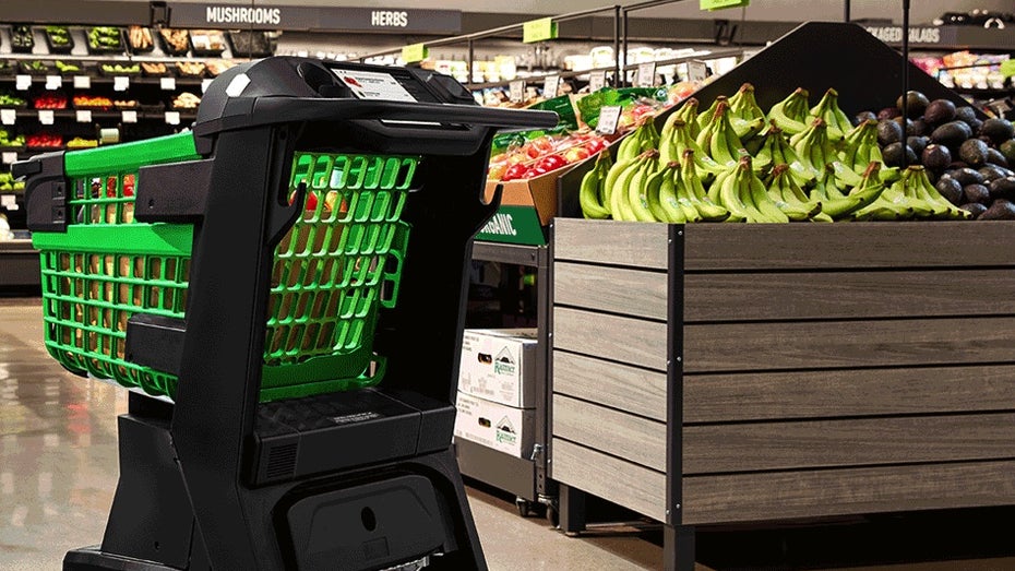 Dash Cart: Smarter Einkaufswagen von Amazon. (Bild: Amazon) Einkaufen, einpacken, gehen: Amazon kündigt smarte Einkaufswagen an