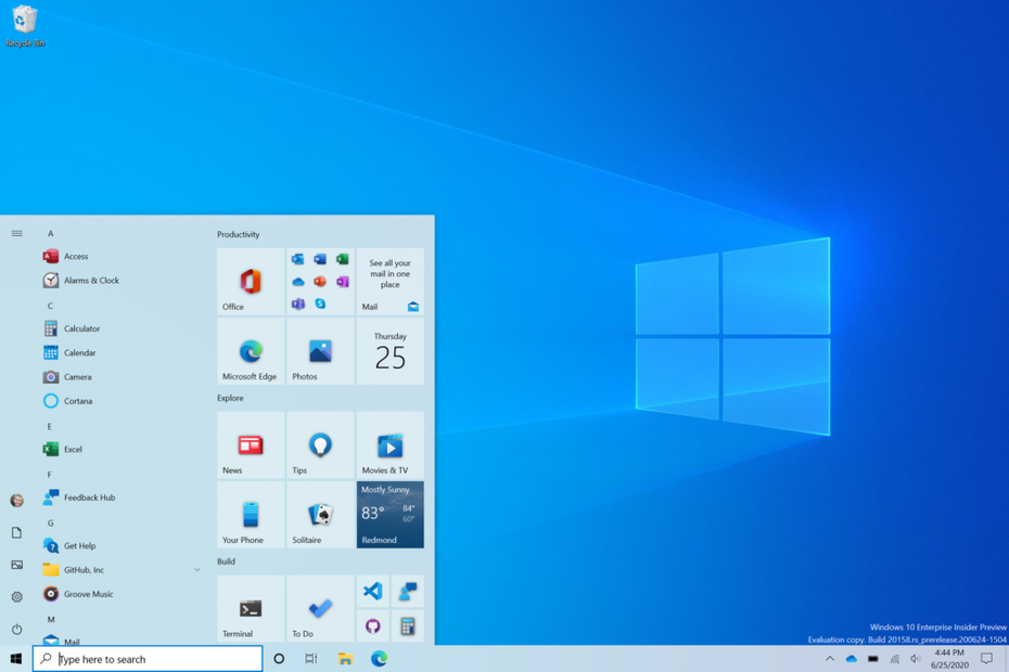 Das Windows-10-Startmenü erhält ein neues Design (Quelle: Microsoft Windows 10 Insider Preview Build 20161).