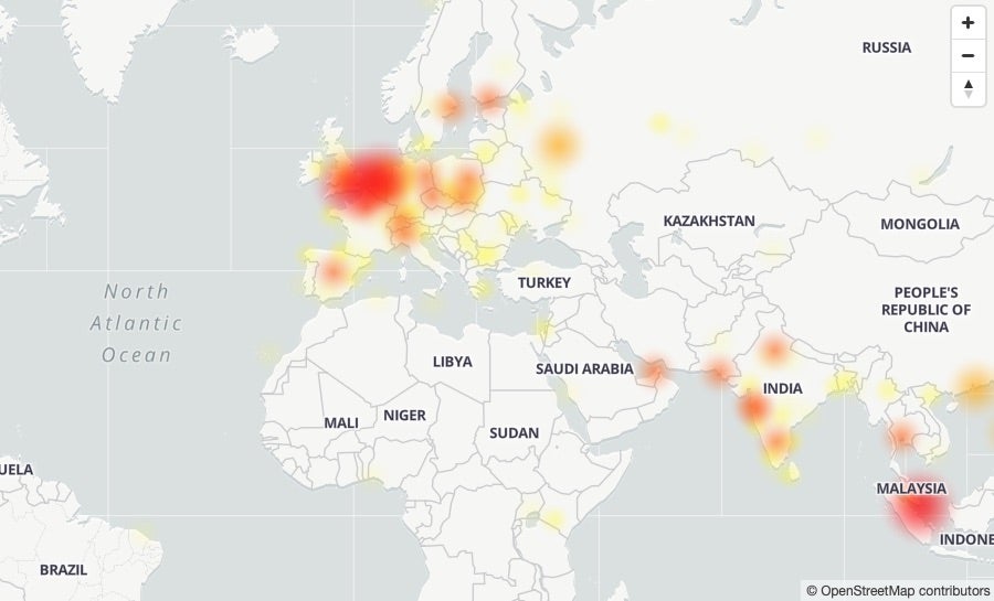 Heatmap der Ausfälle bei Google-Diensten wie Gmail oder Drive