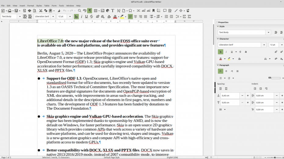 (Screenshot: LibreOffice 7.0 / The Document Foundation)