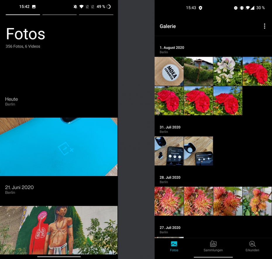 OxygenOS 11 vs OxygenOS 10 – neue und alte Galerie-App