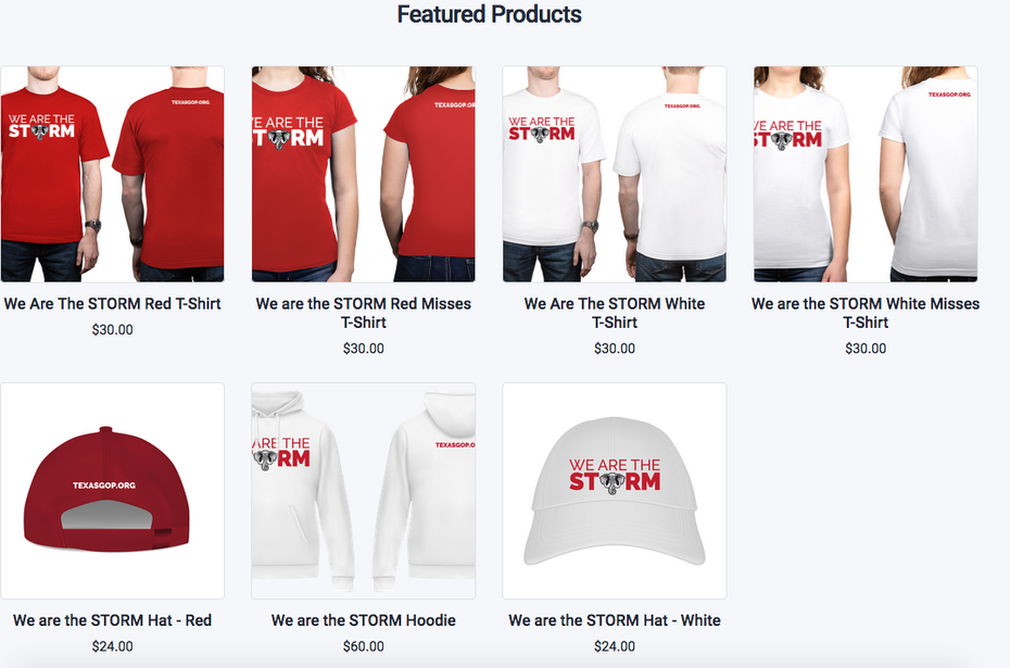 Merchandise der Republikanischen Partei in Texas – mit einem QAnon-Slogan. (Screenshot: t3n)