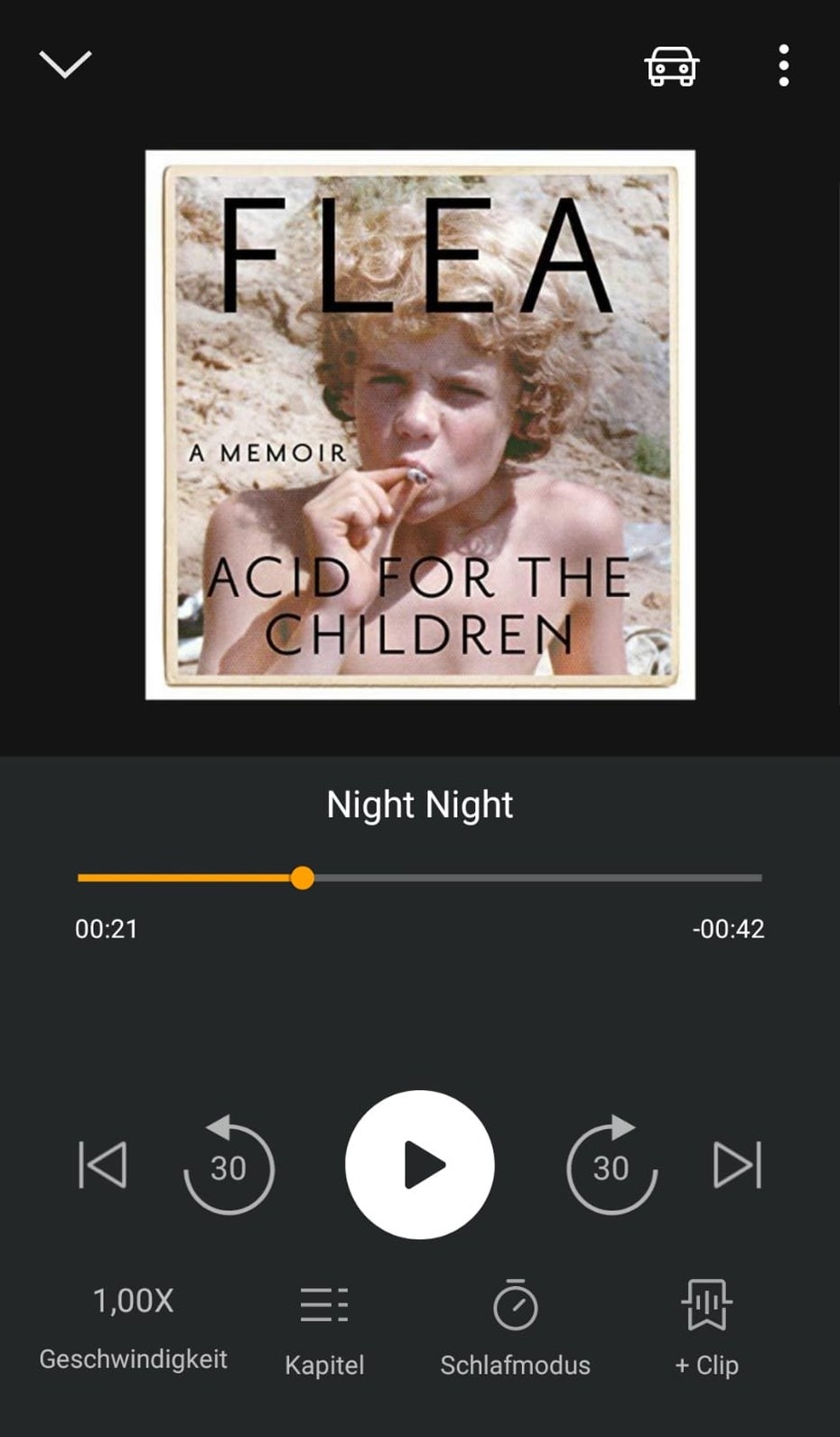 Die Audible-App auf Android im Wiedergabemodus.