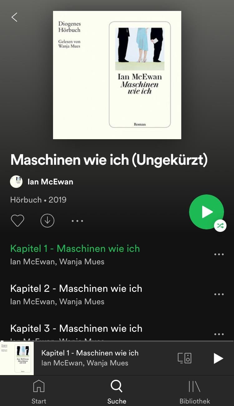 So sieht ein Hörbuch aus, das über die Spotify-App wiedergegeben wird.