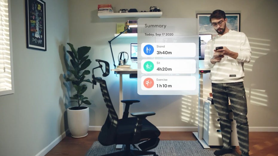 Smartdesk 4 – die App zeigt euch eure Steh-, Sitz- und Aktivitätszeiten an. (Screenshot: Autonomous) 