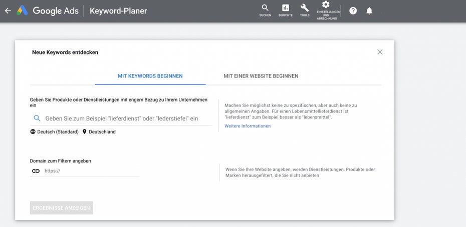 Keywords entdecken mit dem Google Keyword Planner