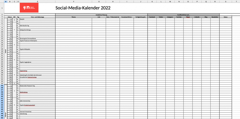 Social-Media-Redaktionsplan 2022 Vorschau