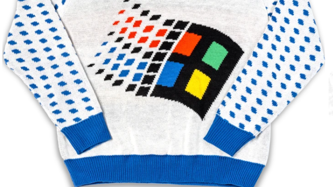Der Klassiker von 2018: Microsofts Ugly-Sweater im Windows-95-Style. (Screenshot: Microsoft/t3n)