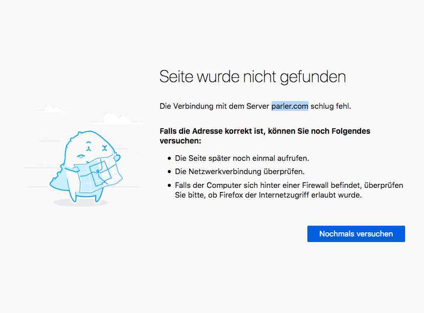 Das Netzwerk Parler ist nicht mehr online. (Screenshot: Redaktion)