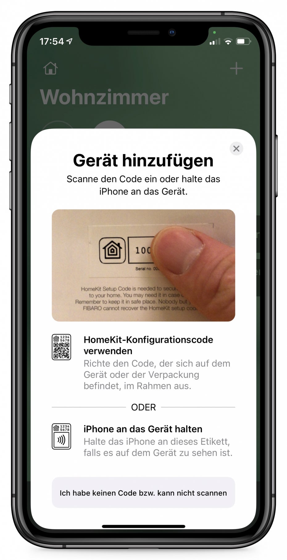 Homekit im Test: Code einlesen