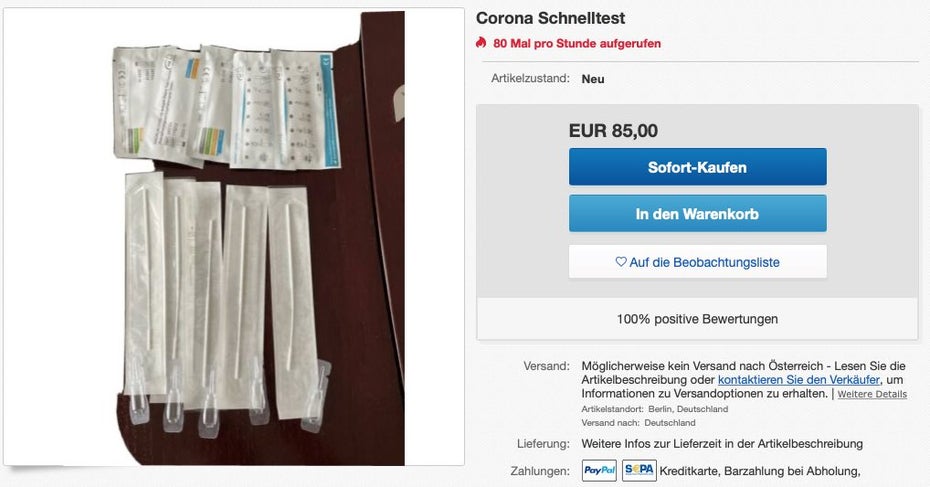 Corona-Schnelltest Ebay