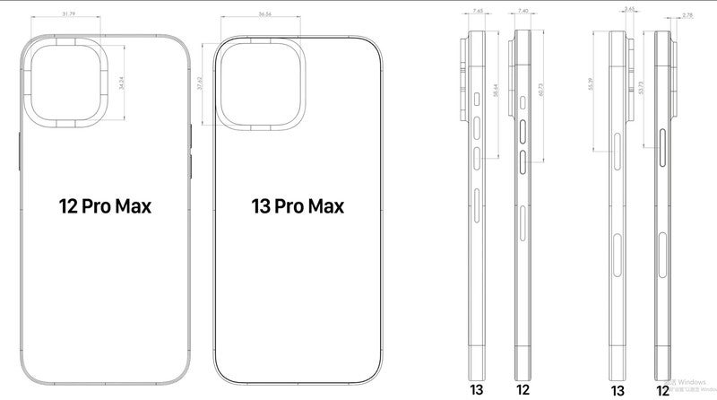 CAD-Skizzen zufolge wird Apple das Kamera-Element des iPhone 13 Pro Max noch einmal vergrößern  und die Kamera könnte ein wenig weiter aus dem Gehäuse ragen. (Skizze: EverythingApplePro).