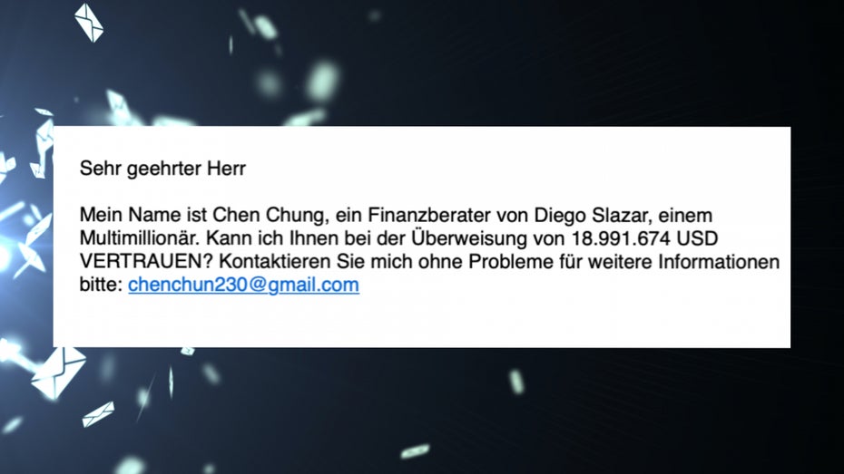 Spätestens nach der Anrede sollte hier klar sein, dass es sich um eine Spam-Mail handelt. (Foto: Shutterstock / t3n) Worauf ihr bei Smishing und Mail-Betrug achten solltet