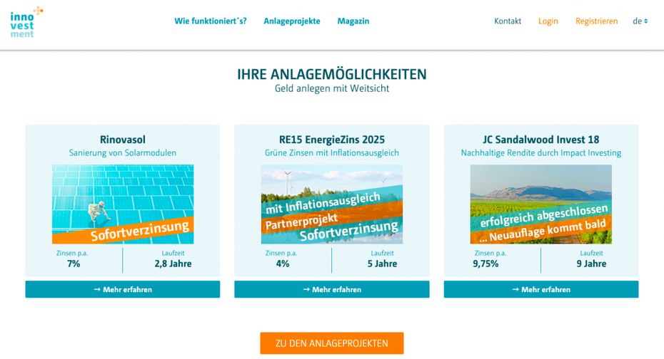 Projekte wie der City-Roller Scrooser oder das Foto-Startup Lirdy haben ihre Wurzeln auf der Innovestment-Plattform. (Screenshot: t3n)