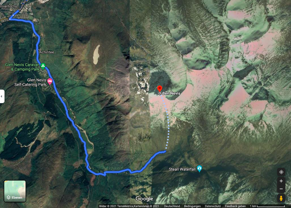 Direkter Weg zum Gipfel? Dieser Routenvorschlag von Google Maps sollte kein Wanderer nutzen (Screenshot: t3n).