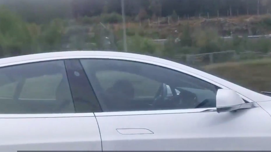 Tesla-Fahrer hängt bei voller Fahrt betrunken auf dem Lenkrad Tesla-Fahrer hängt bei voller Fahrt betrunken auf dem Lenkrad