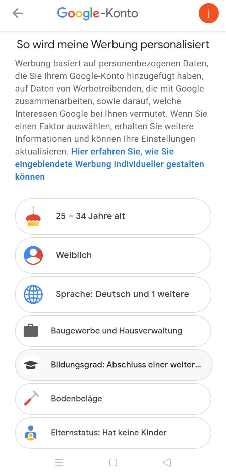 Werbeinteressen in der Google-App