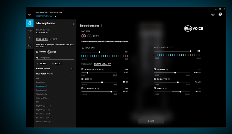 Ein Screenshot der Audio-Software von Blue